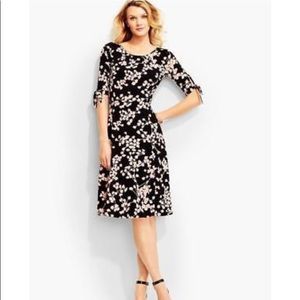Talbots pink floral tie sleeve fit and flare dress